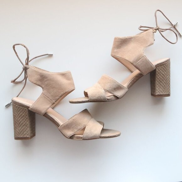 Franco Sarto Taupe Suede Strappy Round Open Toe Block Heels / Sandals / Shoes - Picture 10 of 16